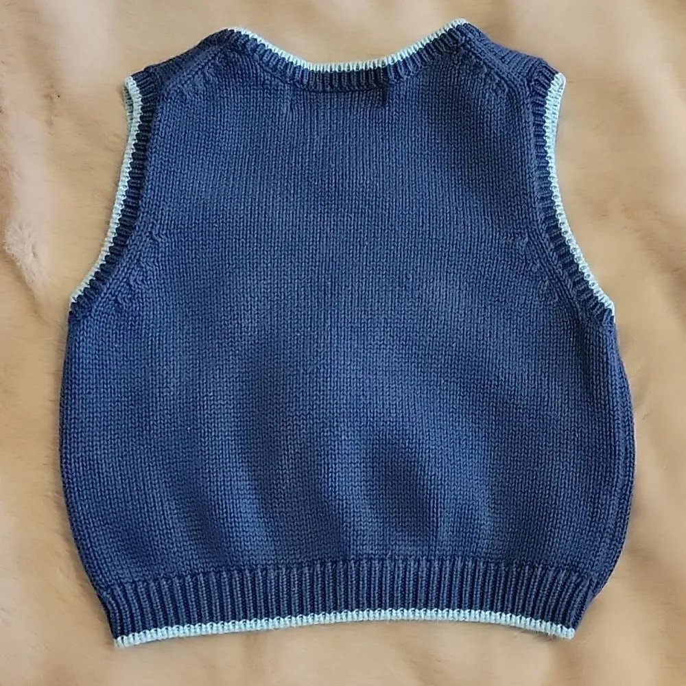 JANIE AND JACK BLUE PUFFER FISH SWEATER VEST, SIZE 3-6 MONTHS